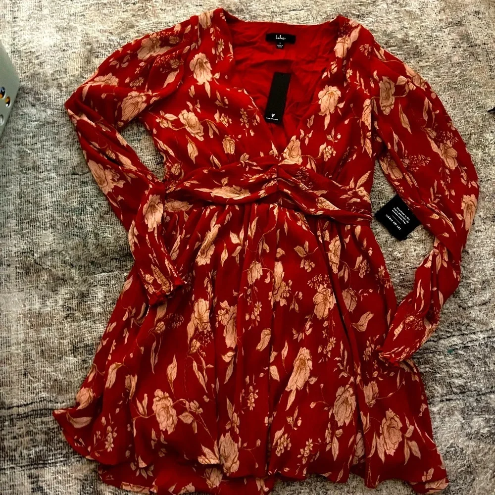 Lulus Rust Floral Dress Size Large NWT - Picture 1 of 2
